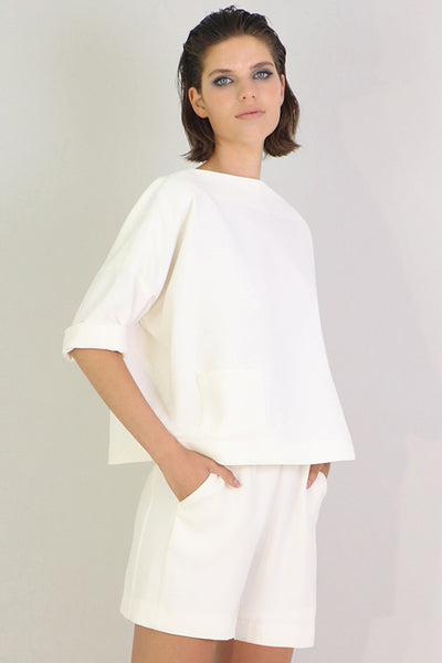 Tissue Swing Top With Pockets 3/4sl Ivory