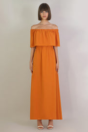 Fluid Exposed Shoulder Ruffle Dress Orange