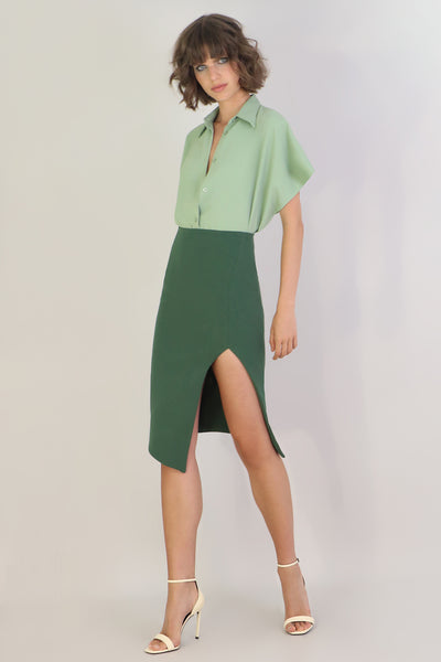 Tissue Asymmetric Split Skirt Khaki