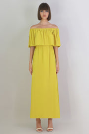 Fluid Exposed Shoulder Ruffle Dress Yellow