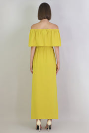 Fluid Exposed Shoulder Ruffle Dress Yellow