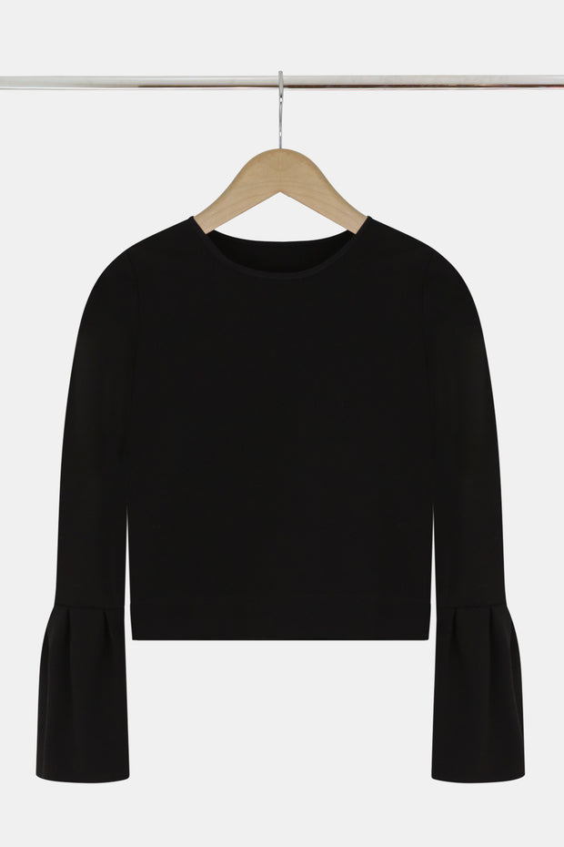 TOUSJOUR CROP TOP WITH PEPLUM SLEEVE BLACK