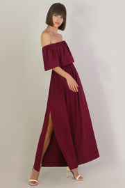 Fluid Exposed Shoulder Ruffle Dress Raspberry