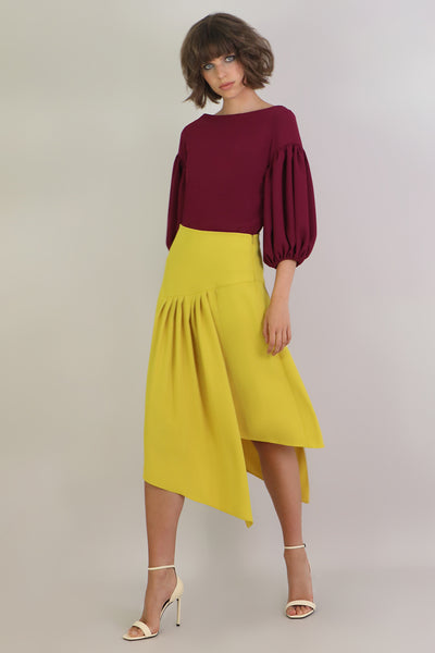 Fluid Asymmetric Pleated Skirt Yellow