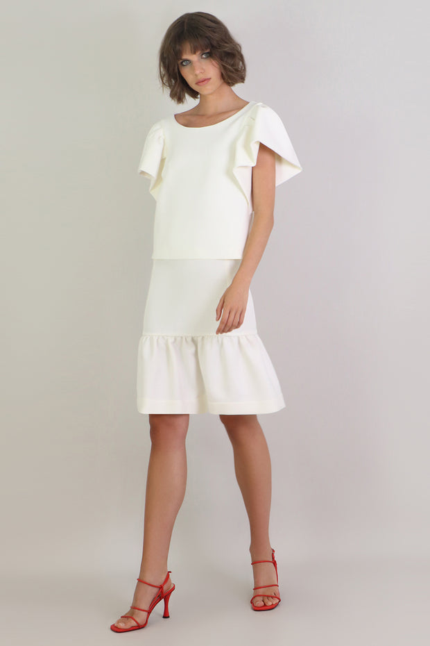 Tissue Midi Peplum Skirt Ivory