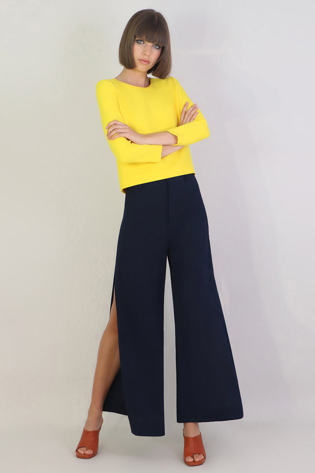 Fluid Split Wide Leg Pant Navy