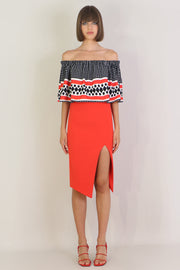 Tissue Asymmetric Split Skirt Red