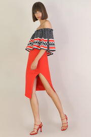 Tissue Asymmetric Split Skirt Red