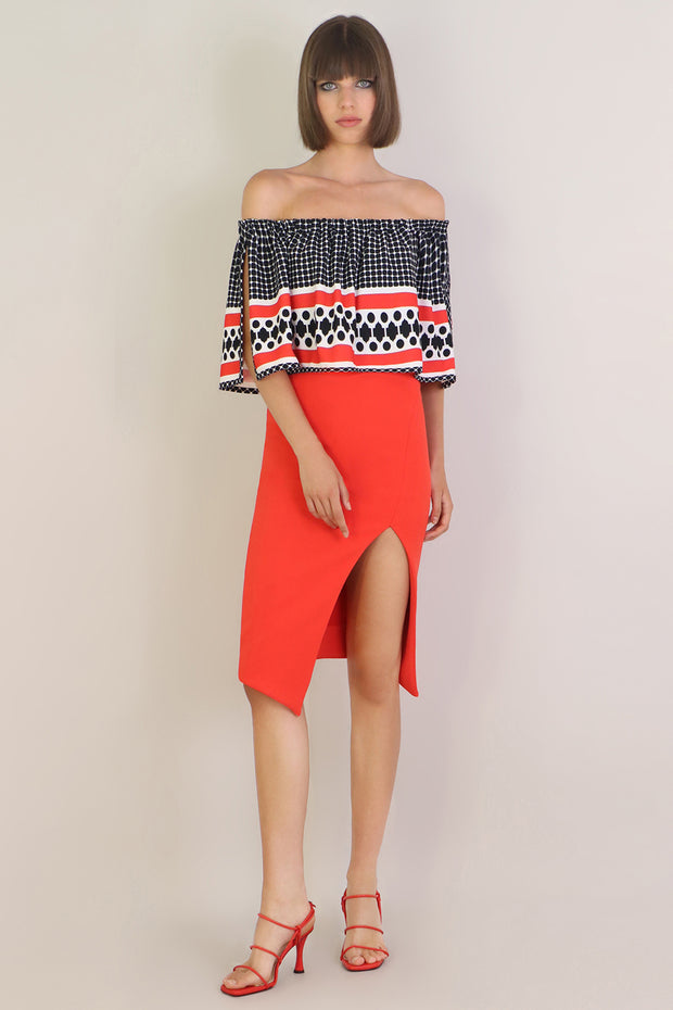 Tissue Asymmetric Split Skirt Red