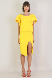 Tissue Asymmetric Split Skirt Sunflower