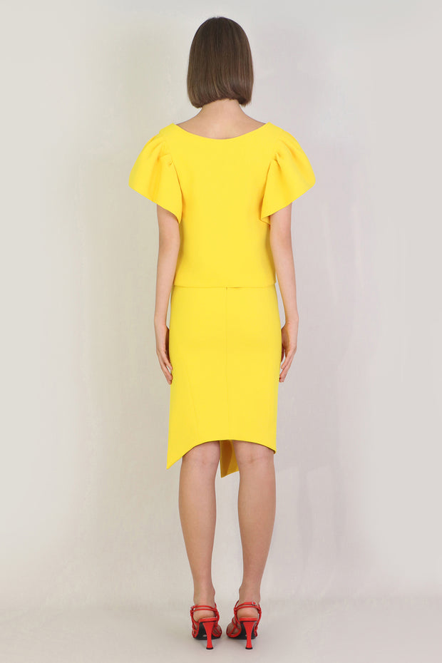 Tissue Asymmetric Split Skirt Sunflower