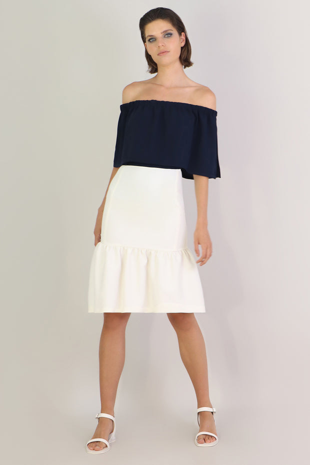 Tissue Midi Peplum Skirt Ivory