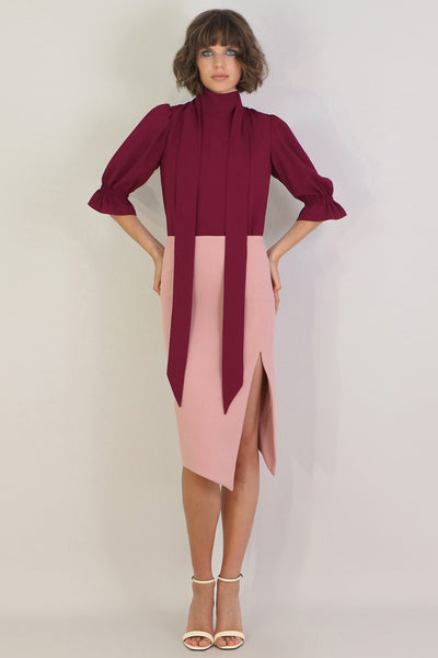 Tissue Asymmetric Split Skirt Pink