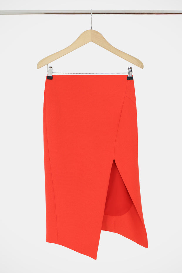 Tissue Asymmetric Split Skirt Red